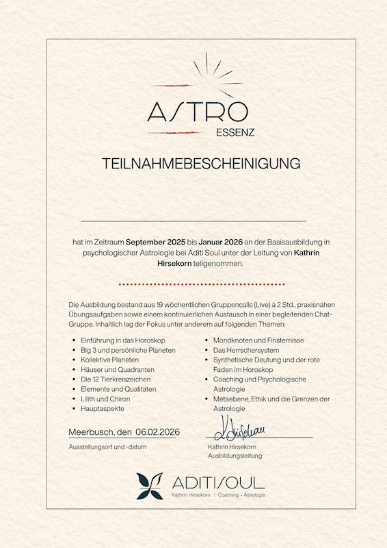 Savina Traumasensible Ausbildung Soul and Science Academy Zertifikat AstroEssenz 1
